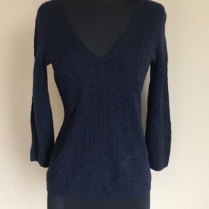 J.Crew French Navy Cable Cashmere Vneck Sweater